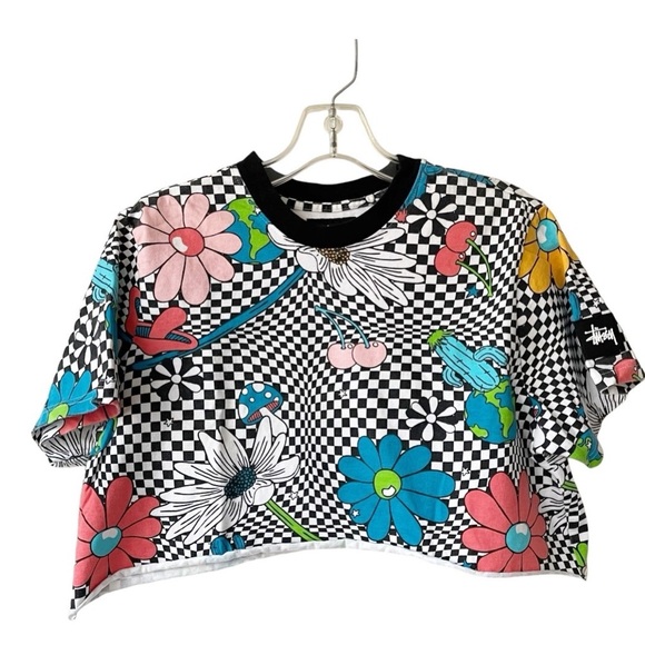 STUSSY cropped mushroom Tshirt Size Medium - Picture 1 of 6
